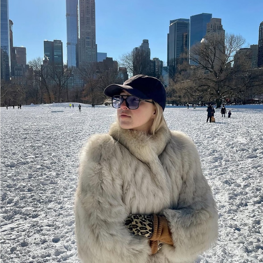 La Femme Cream Fox Fur Coat